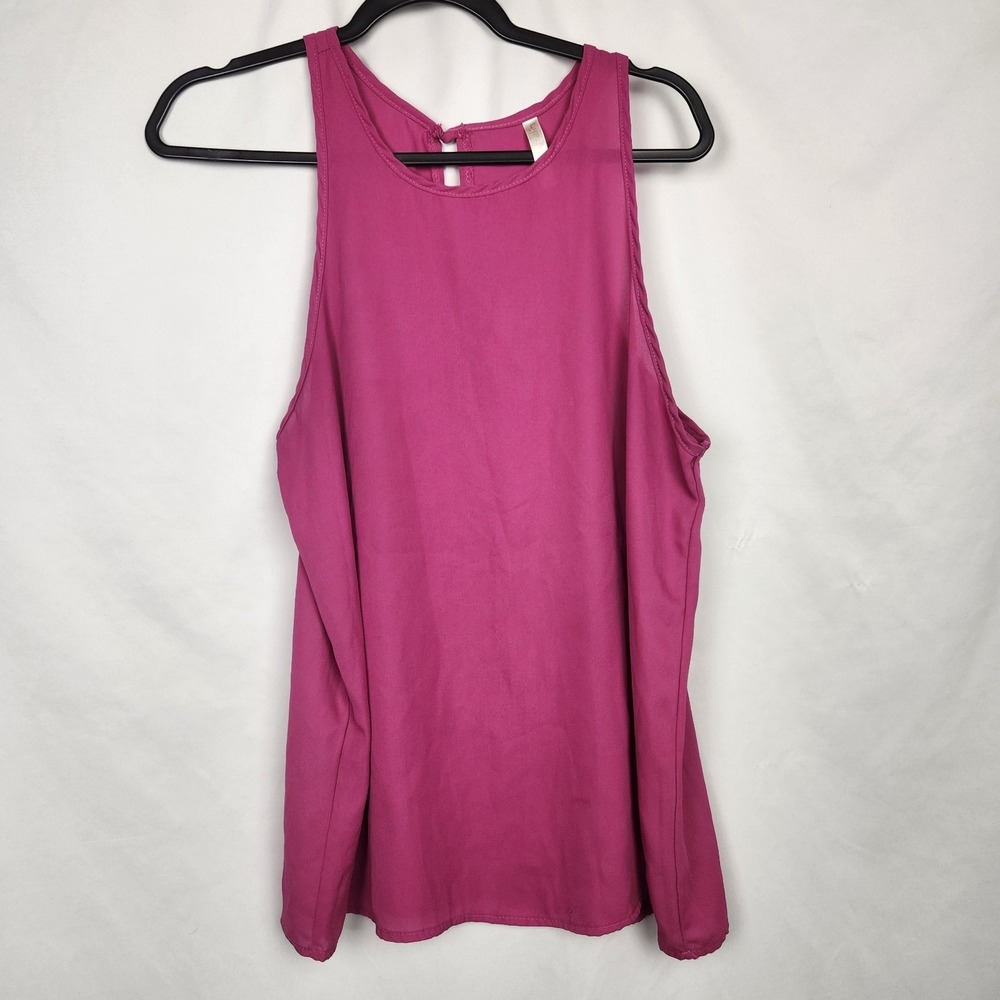 Lyss Loo Womens Sleeveless Sheer Thin Blouse Button Back Pinkโ Size Large